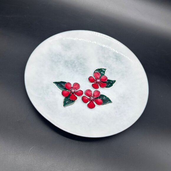 Bovano Other - Vintage Bovano of Chester Enamel On Copper Plate Floral Dish White Red Flowers